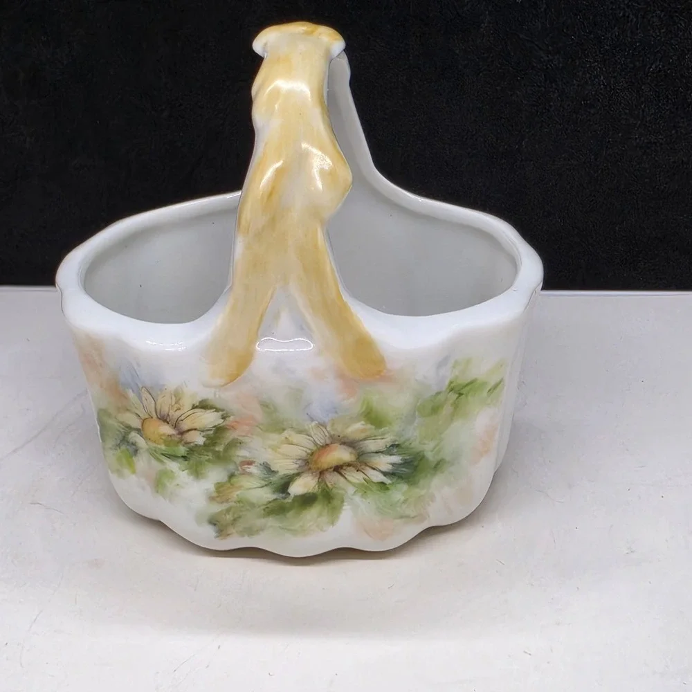 Two Porcelain Trinket Dishes Dish Handpainted Leaf And Basket Signed '86-87